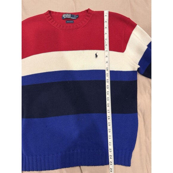 Vintage Polo Ralph Lauren America USA Striped Crew Neck Sweater Mens Medium - Picture 4 of 5